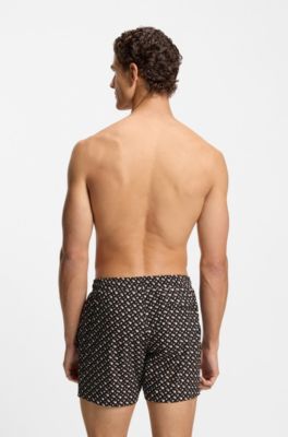 Fully lined quick-dry swim shorts with monogram print, Black