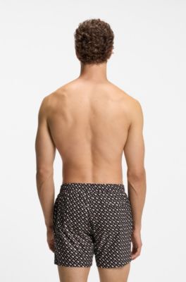 Fully lined quick-dry swim shorts with monogram print, Black