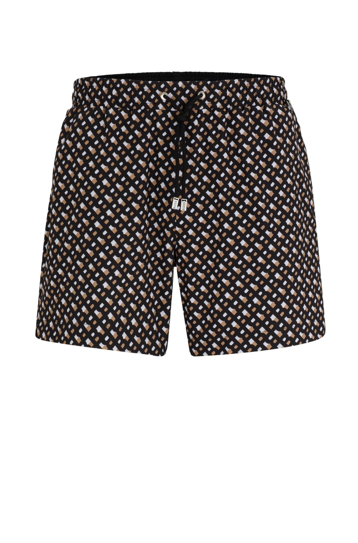 Fully lined quick-dry swim shorts with monogram print, Patterned