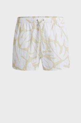 Quick-dry swim shorts with seasonal pattern, Light Beige