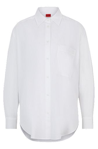 Oversized-fit blouse in cotton canvas with point collar, White