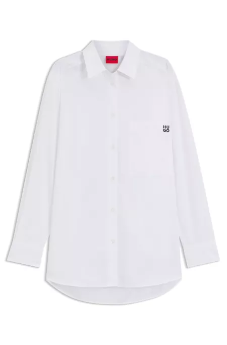 Oversized-fit blouse in cotton canvas with embroidered logo