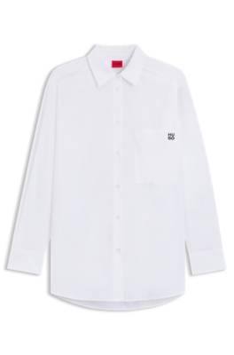 Oversized-fit blouse in cotton canvas with embroidered logo