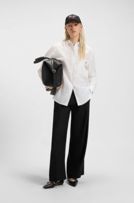 Oversized-fit blouse in cotton canvas with embroidered logo, White