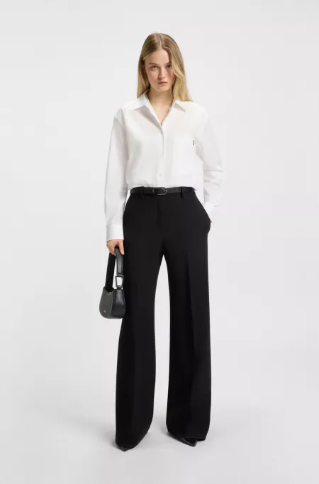 Oversized-fit blouse in cotton canvas with embroidered logo