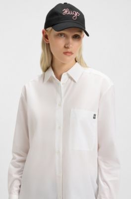 Oversize fit-blus i bomullscanvas med broderad logga, Vit