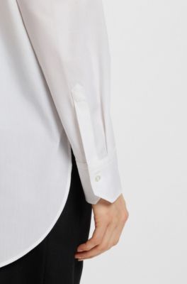 Oversized-fit blouse in cotton canvas with embroidered logo, White