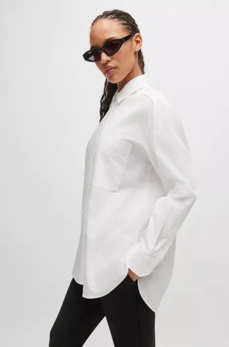 Oversized-fit blouse in cotton canvas with embroidered logo