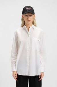 Oversized-fit blouse van katoenen canvas met logostiksel, Wit