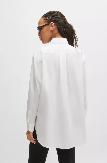 Oversized-fit blouse in cotton canvas with embroidered logo