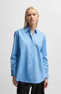 Chemisier Oversize en toile de coton avec logo brodé, bleu clair