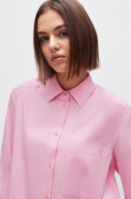 HUGO Oversizedfit blouse in cotton canvas with point collar