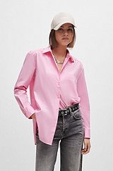 Skjorte i bomuldskanvas med oversize fit og krave med spidse flipper, Pink