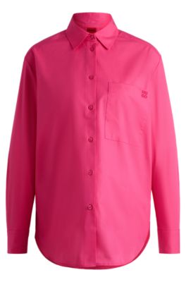 HUGO - Oversized-fit blouse in cotton canvas with embroidered logo - Pink