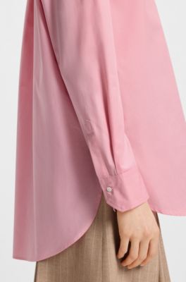 Oversized-fit blouse in cotton canvas with embroidered logo, light pink