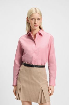 Camicetta oversize in tela di cotone con logo ricamato, Rosa chiaro