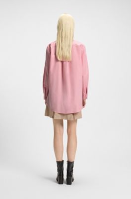 Camicetta oversize in tela di cotone con logo ricamato, Rosa chiaro