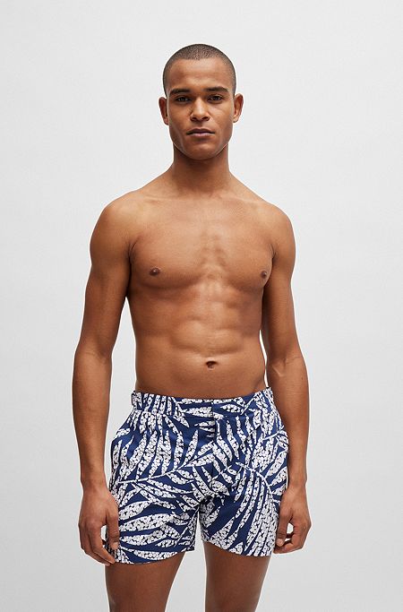 Fully lined swim shorts in quick-drying printed fabric, Dark Blue