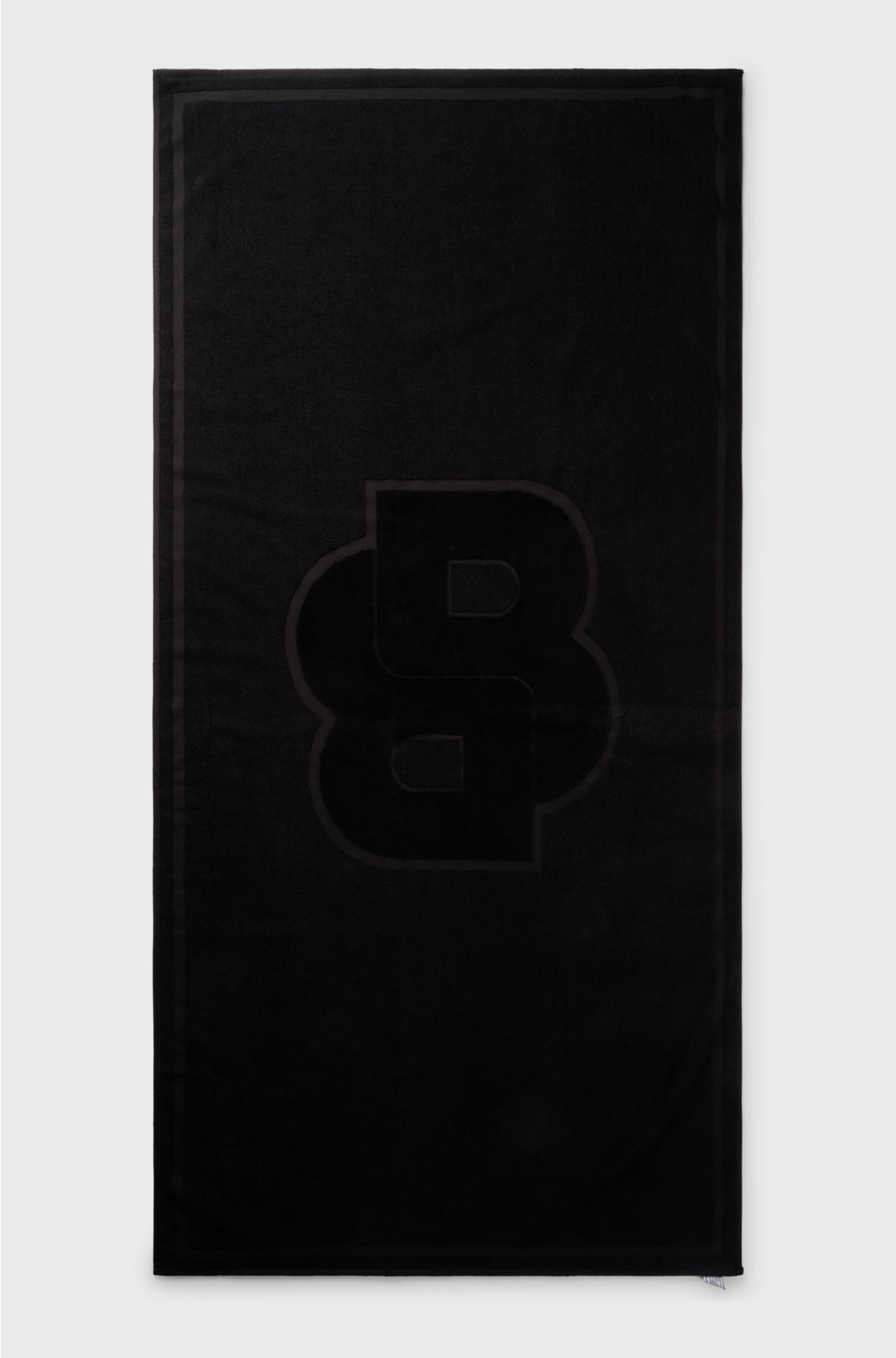 Cotton beach towel with double monogram, Black