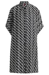 Vestido de praia de manga curta com estampado integral de logótipo, Com padrão