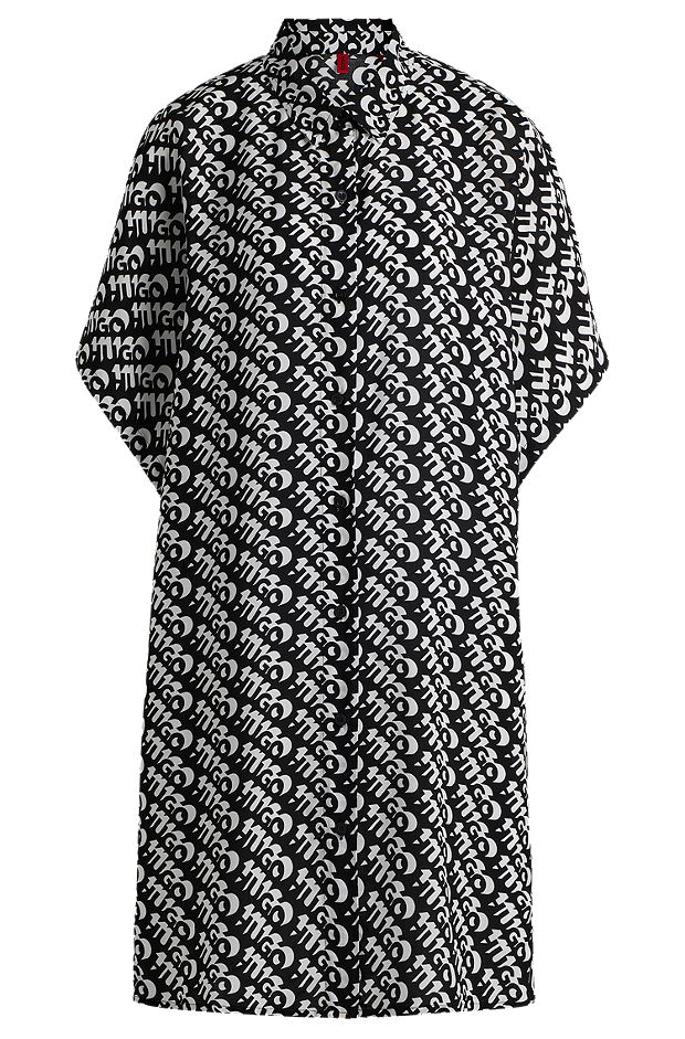 Vestido de praia de manga curta com estampado integral de logótipo, Com padrão