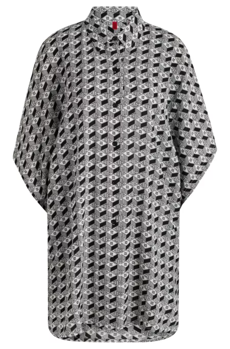 Short-sleeved beach dress with all-over logo print