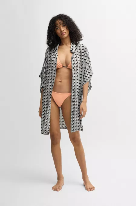 Short-sleeved beach dress with all-over logo print