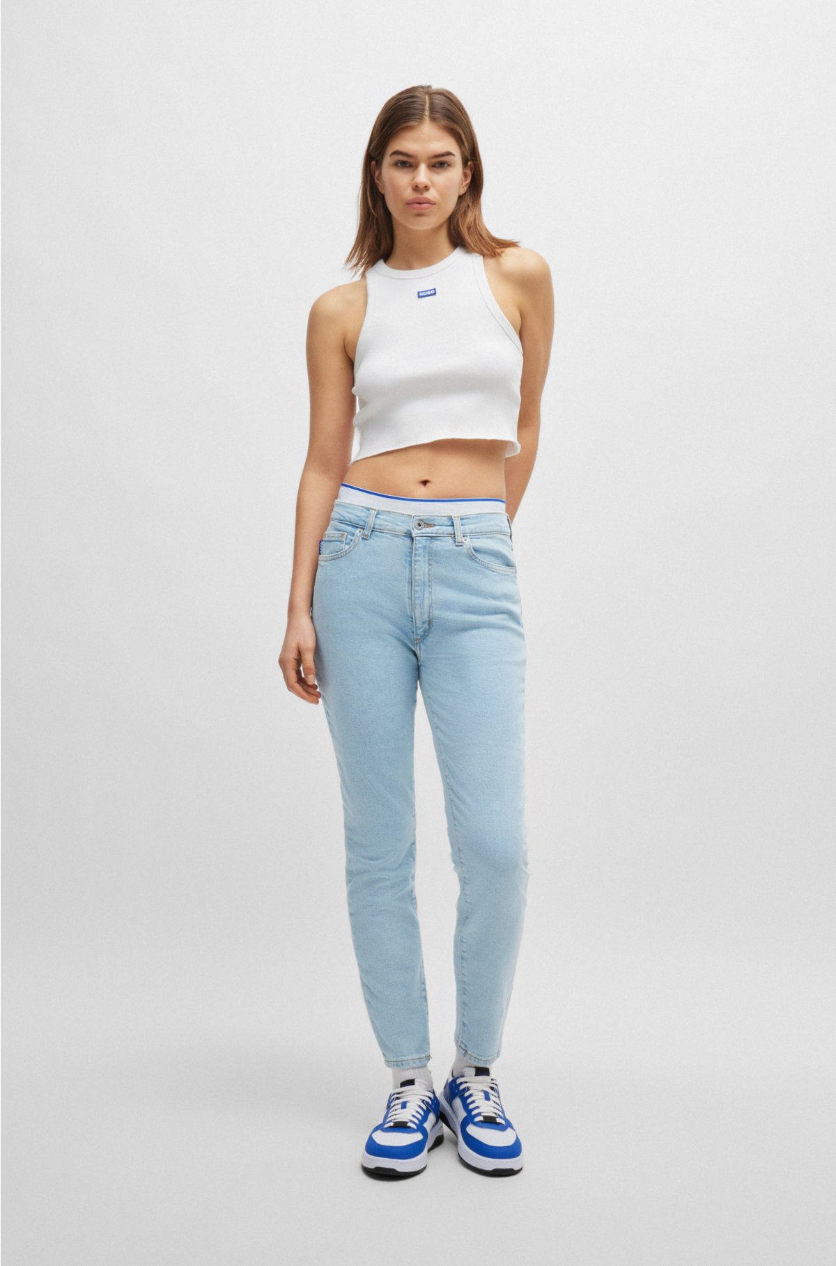 Skinny-fit jeans in aqua stretch denim, Light Blue