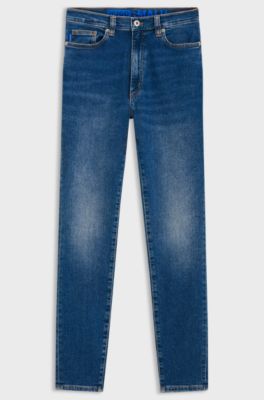 Skinny jeans i mellembl&aring; denim med str&aelig;k, Bl&aring;