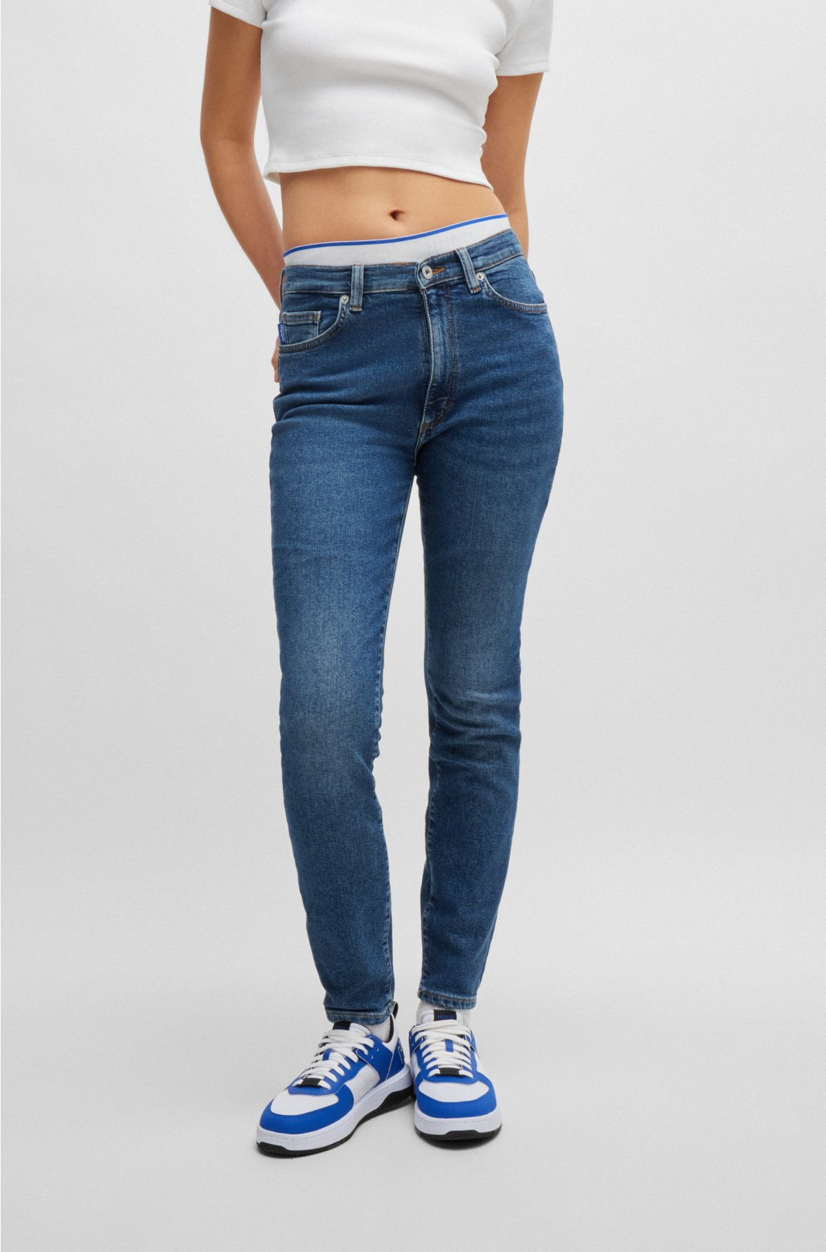 HUGO - Skinny-fit jeans in medium-blue stretch denim