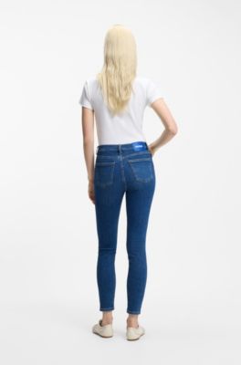 Skinny jeans i mellembl&aring; denim med str&aelig;k, Bl&aring;