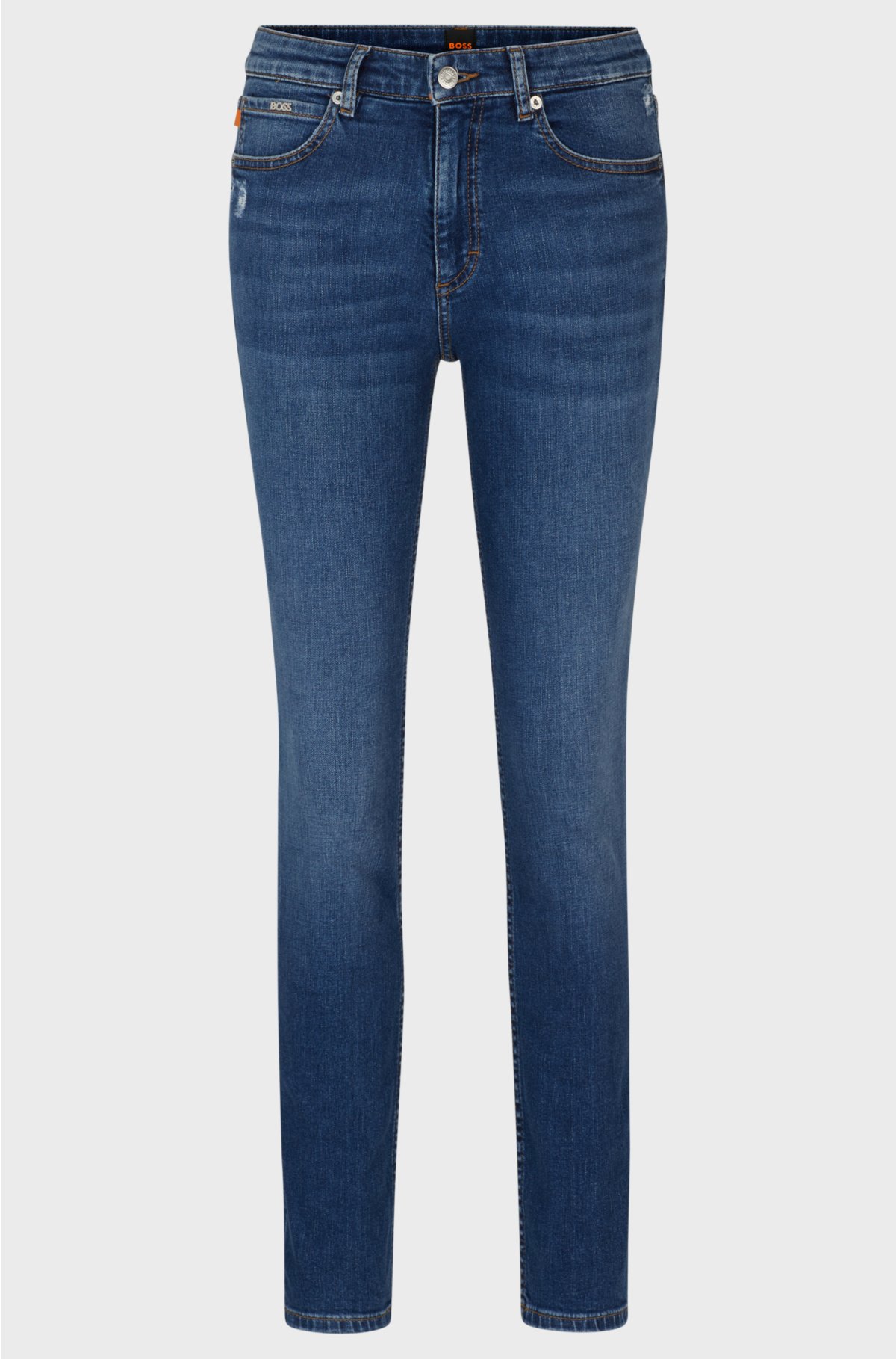Blue stretch-denim jeans with abrasions, Dark Blue
