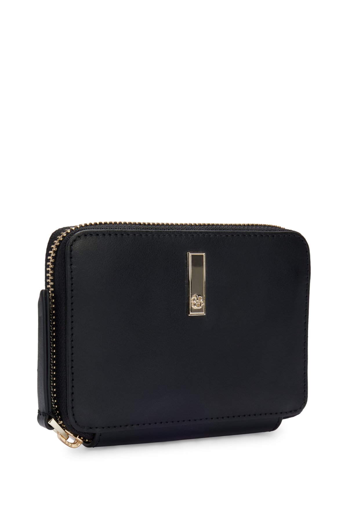 Ziparound leather wallet with signature hardware, Black