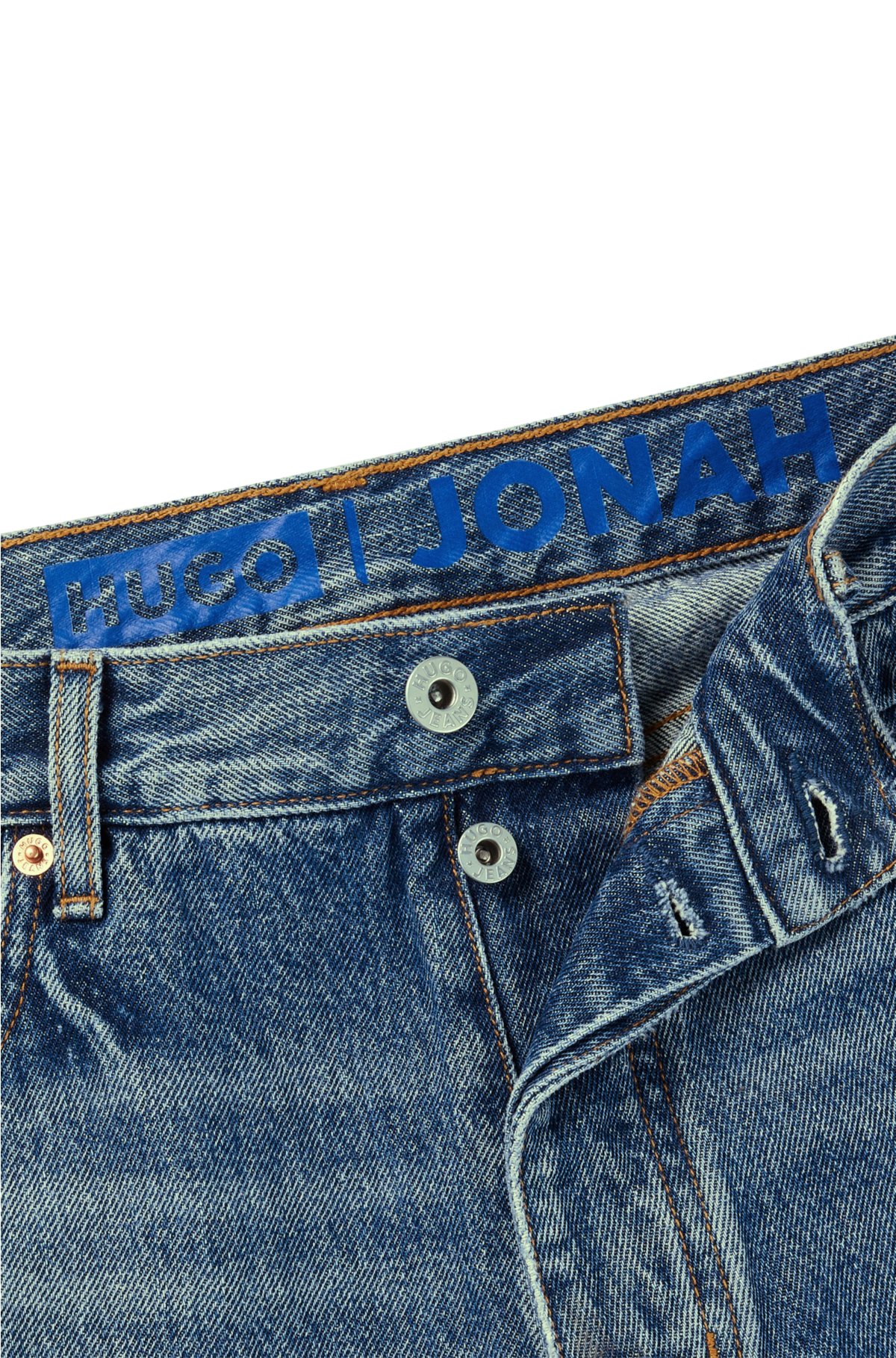 Regular-fit jeans in mid-blue paint-splashed denim, Blue