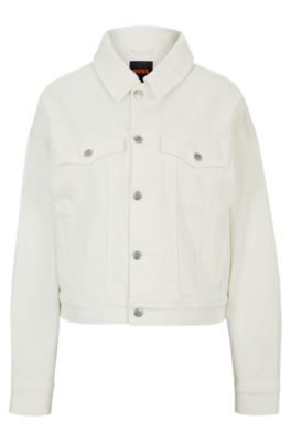 BOSS - White stretch-denim jacket with signature trims