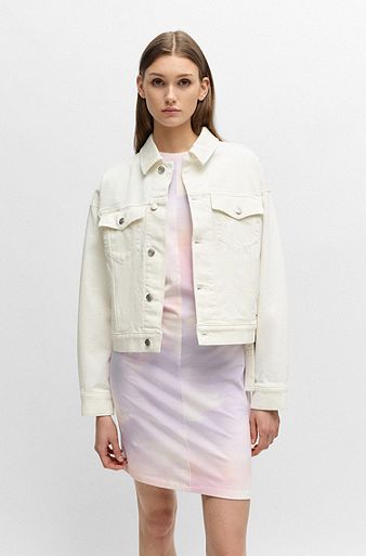 White stretch-denim jacket with signature trims, White