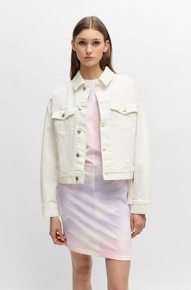 White stretch-denim jacket with signature trims, White