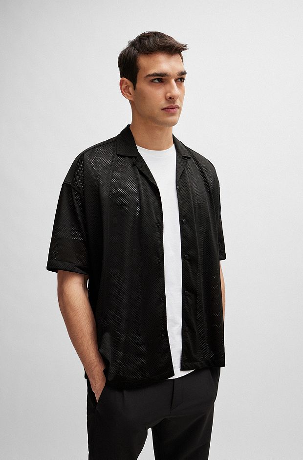 ASOS DESIGN mesh crop fitted shirt in black