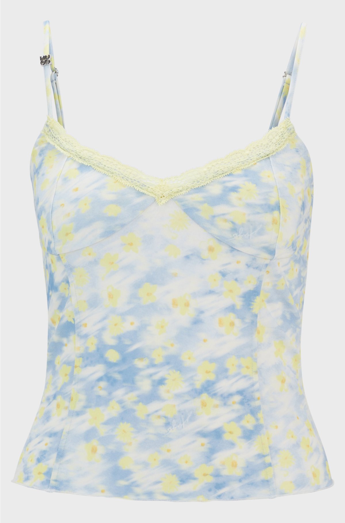 Lace-trim vest top with stacked-logo detail, Blue Patterned