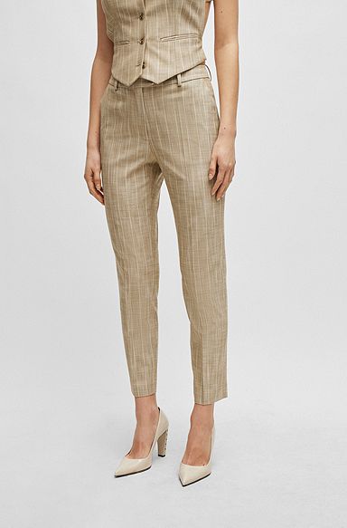 Regular-fit trousers with pinstripe pattern, Beige Patterned
