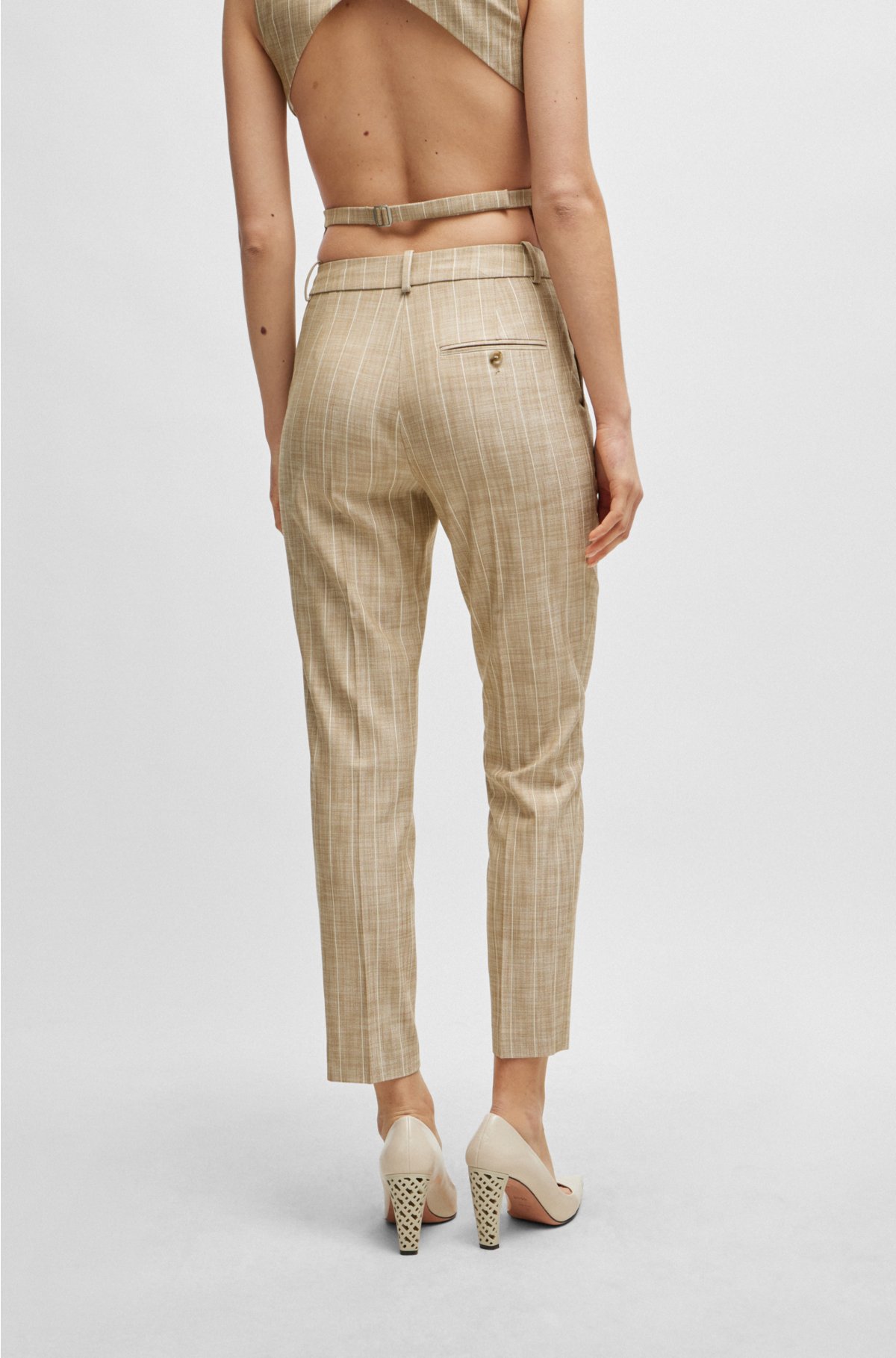 Regular-fit trousers with pinstripe pattern, Beige Patterned
