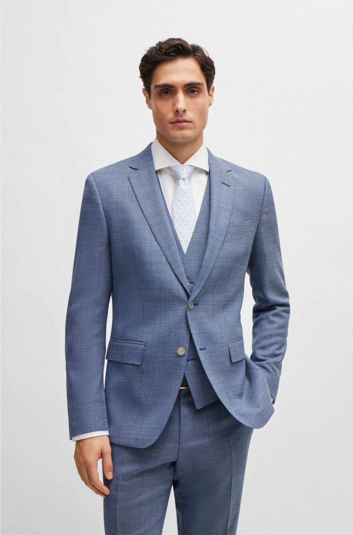 Slim-fit suit in a hopsack-weave wool blend, Blue