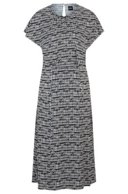 Short-sleeved dress in abstract-patterned fabric, Patterned