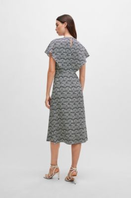 Short-sleeved dress in abstract-patterned fabric, Patterned
