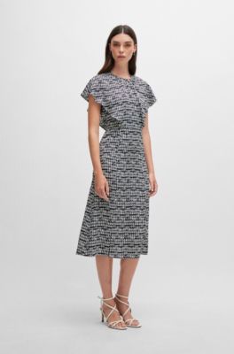 Short-sleeved dress in abstract-patterned fabric, Patterned