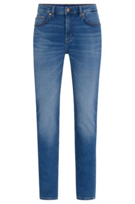 HUGO - Slim-fit jeans in blue stonewashed stretch denim