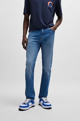 Slim-fit jeans in blue stonewashed stretch denim, Blue