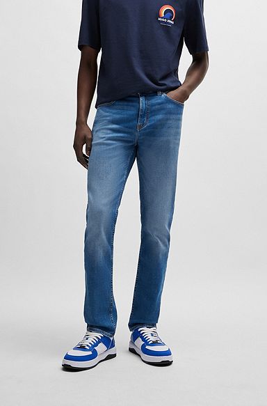 Slim-fit jeans in blue stonewashed stretch denim, Blue