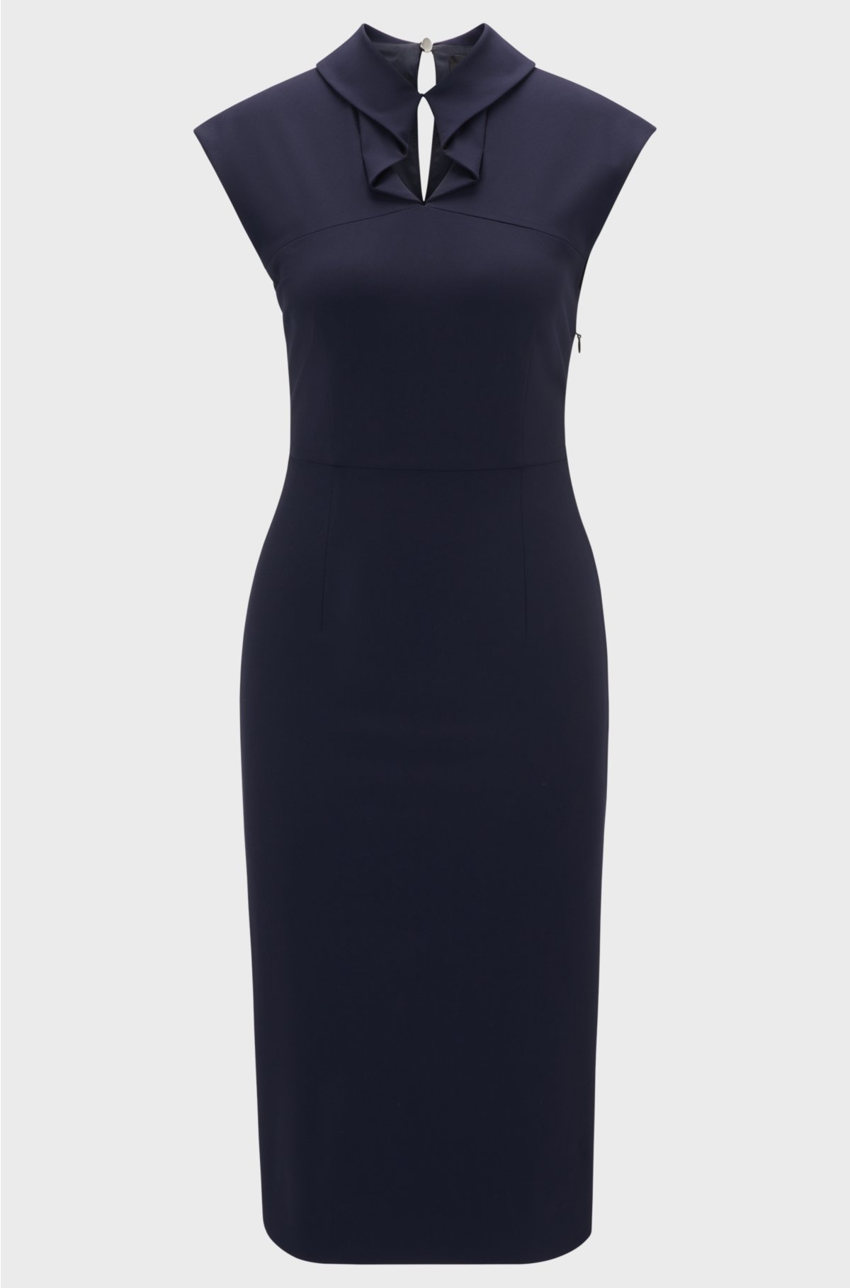 Sleeveless dress in stretch fabric with collar detail, Dark Blue