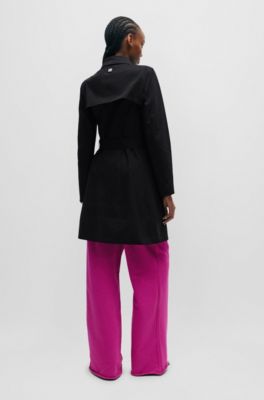 Belted trench coat in stretch cotton, Black